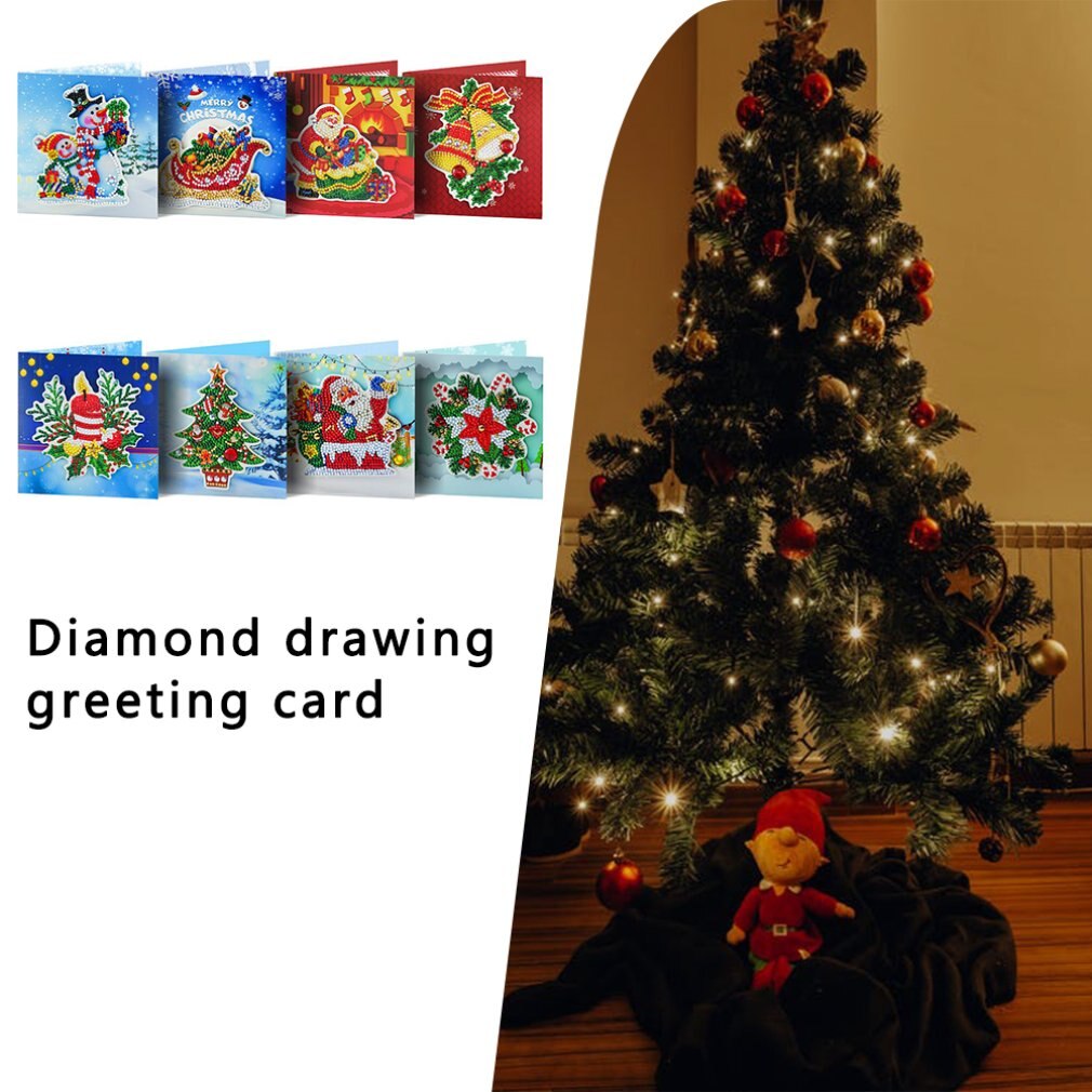 HK101 8pcs Diamond Cards Diy Cross Stitch Cartoon The Christmas Card Diamond Painting Greeting Cards