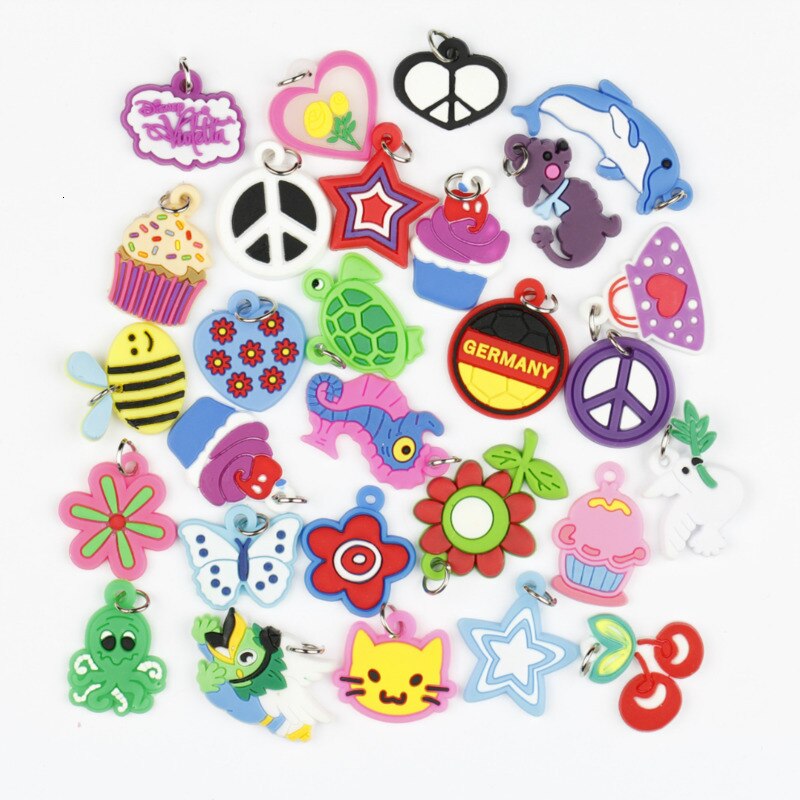100pcs Pendants DIY Colorful Loom Rubber Band Bracelet Jewelry Making Beads Toy Colorful Animal Flower Beads Random Style