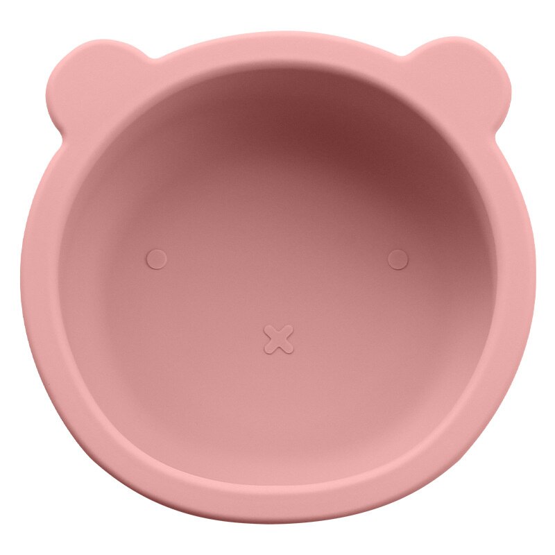 Suction Cup Baby Dishes BPA Free Silicone Baby Feeding Bowl Kids Tableware Non-Slip Infant Food Plate Kids Training Spoon Fork: Bowl-Bean Red