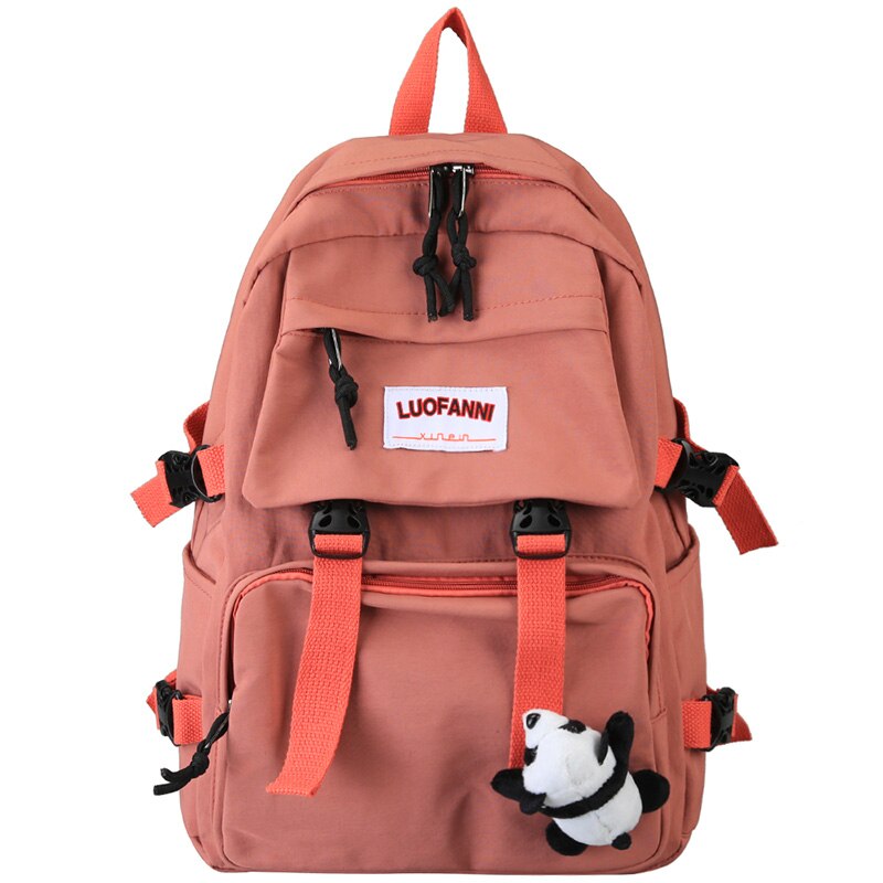 Student Mädchen Schnalle Rucksack Wasserdichte Nylon Nette Schule Tasche Laptop Damen Rucksack Frauen Buch Kawaii Tasche Weibliche Luxus: pink / No panda Pendant