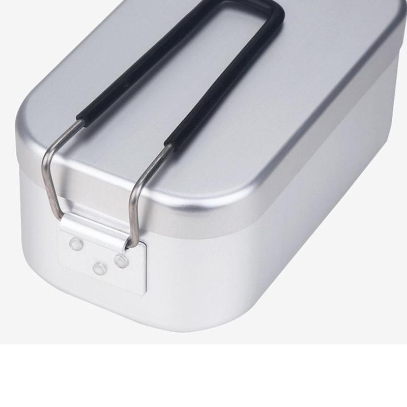 Aluminium rektangulær madkasse foldbart håndtag metal bento mad picnic container til udendørs rejse camping picnic
