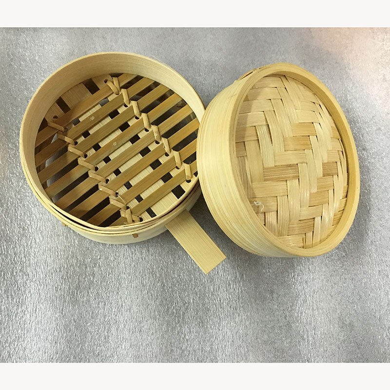 2pc Mini vaporera de bambú cesta con tapa 3,5 pulgadas para la sopa de carne buñuelos dim sum vegetales vapor cocinar herramientas vaporera bambu