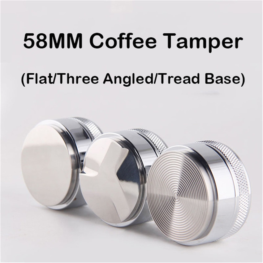 58mm Kaffee Tamper Flache Drei Abgewinkelt Gewinde Basis 304 Edelstahl Kaffee Schleifen Maschine Drücken Barista Cafe Zubehör