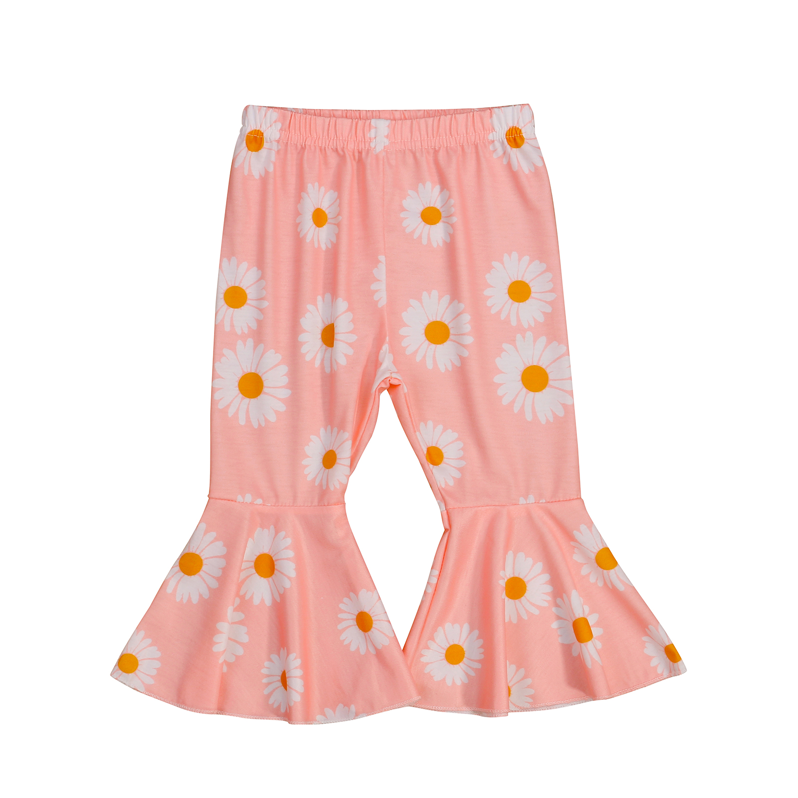 Pantalones acampanados para niñas pequeñas, pantalones con estampado de Margarita, cintura elástica, Fondo de campana, 0-3T: Rosa / 24 meses