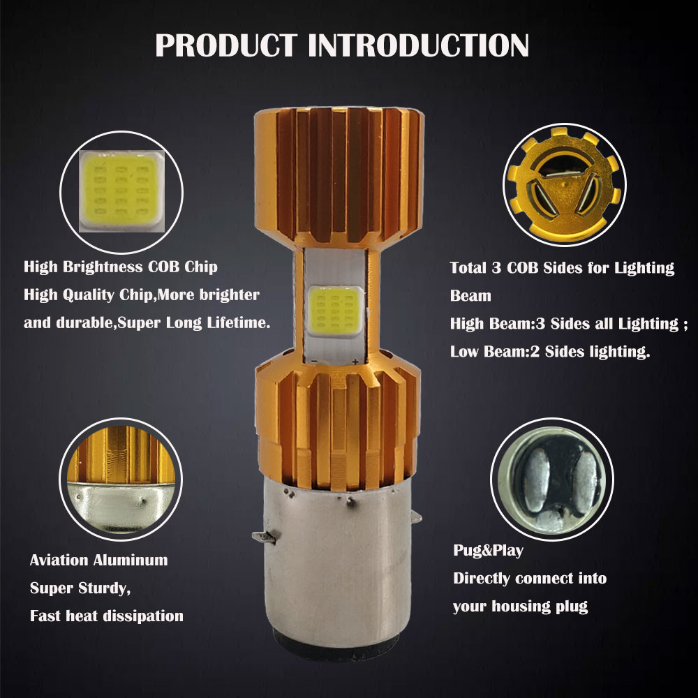 1Pcs BA20D H6 H4 Lampen Motorfiets Koplamp Hi Lo Beam Moto Led Motor Scooter Atv Cob Koplamp 6000K wit 12V 1200LM