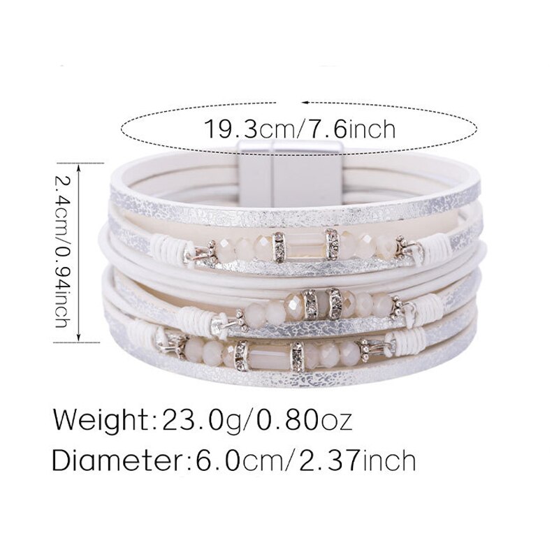 Amorcome Multi-layer Leren Armband Bohemian Bangle Met Magnetische Sluiting Kristal Kralen Wrap Manchet Armbanden Sieraden Voor Vrouwen