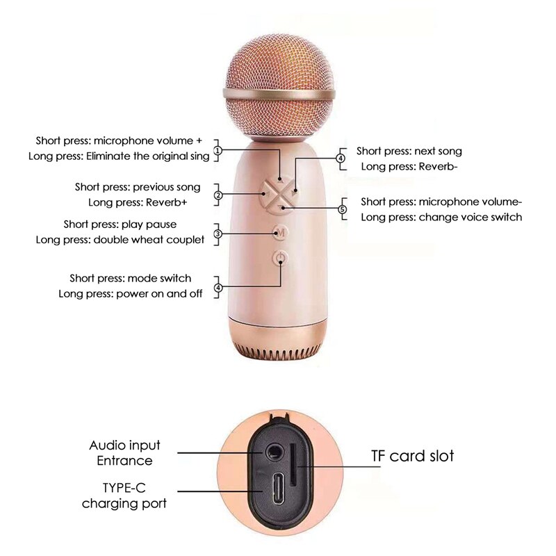 Draadloze Microfoon 5 In 1 Opname Zingen Microfoon Kinderen Volwassen Karaoke Microfoon