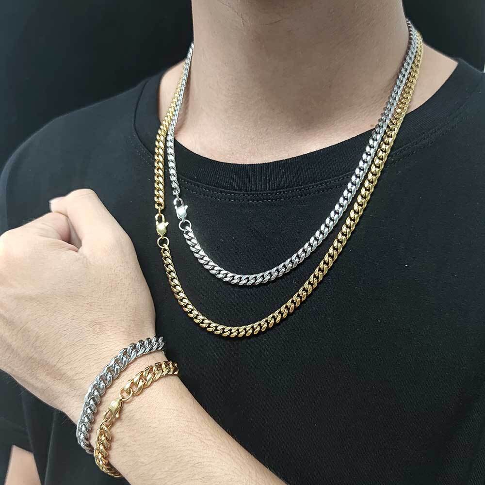 6Mm Gepolijst Cubaanse Link Kettingen Braceolets Voor Mannen Vrouwen Hip Hop Kettingen Mode-sieraden Usenset