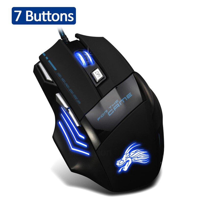 Vodool usb kablet gaming mus 7 knapper 5500 dpi justerbar led bakgrunnsbelyst optisk datamaskin mus gamer mus for pc bærbar notebook: 7 knapper uten boks