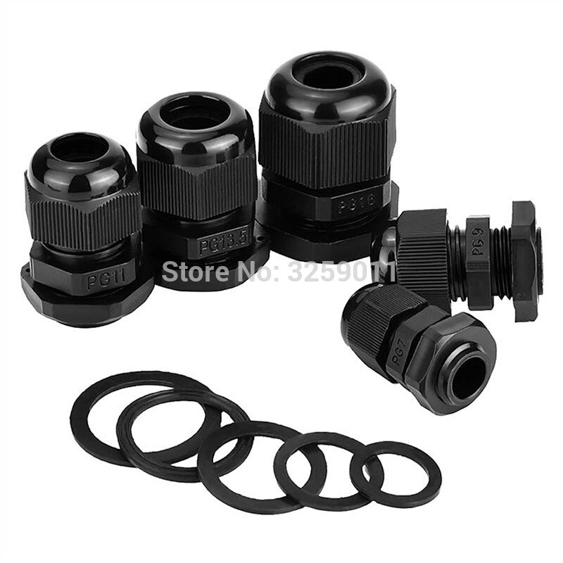 40 STKS Wartel Nylon Plastic Waterdichte Verstelbare Kabel Connectors Wartel Gewrichten Met Pakkingen PG7 PG9 PG11 PG16 PG13.5