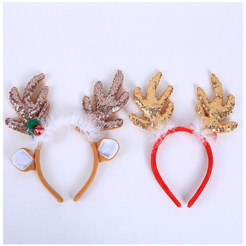Jolis grands bois de cerf avec nœud, paillettes dorées, cornes de renne, pour femmes et filles, cerceau à cheveux, décorations de l'année, bandeau de noël