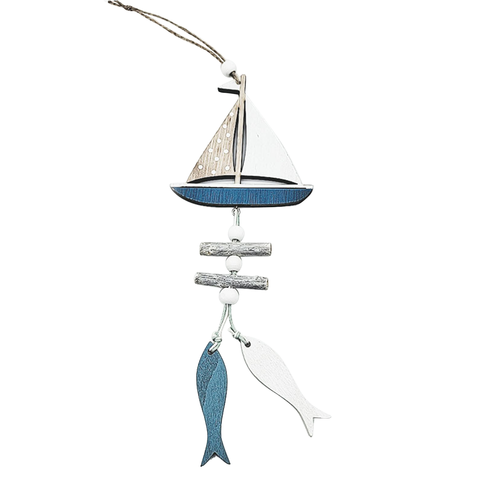 Style Sea Theme Nautical Wall Hanging Decor, Wooden Sailing Boat Model Hanging Ornament with Fish/Anchor