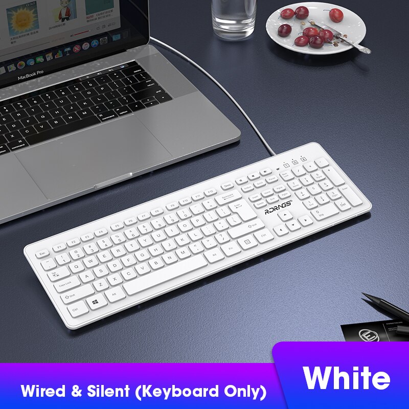 Silent Keyboard and Mouse Set Wired Ergonomic Mute Keycap Office Gaming USB Full-size Keyboard Mouse Combo Desktop PC Keyboard: White Keyboard