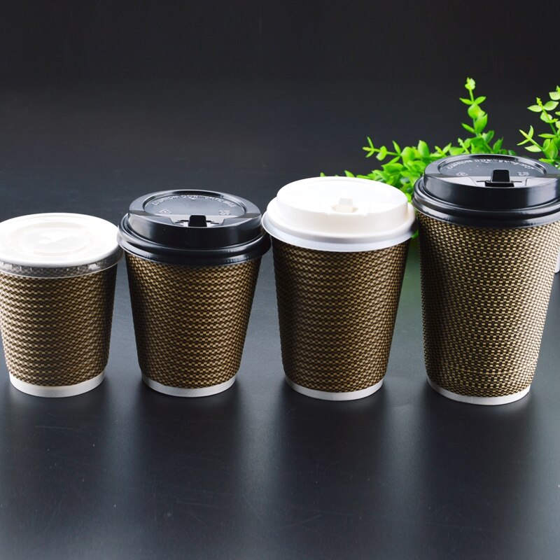disposable paper coffee cups plaid thickening corrugated milk tea cocoa cup