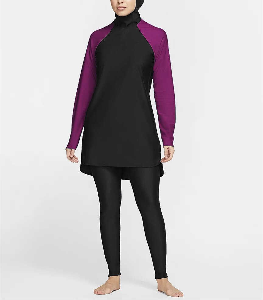 Maillot de bain islamique pour femmes, Hijab + chemisier + leggings, 3 pièces, couverture complète, modeste, tenue Burquini pour la plage: S