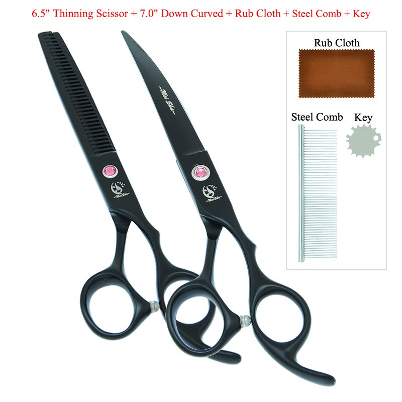 7" Japan 440C Dog Shears Pet Grooming Scissors Straight Curved Cutting Thinning Tijeras Animal Hair Trimmers B0032A: B0032A-13-70