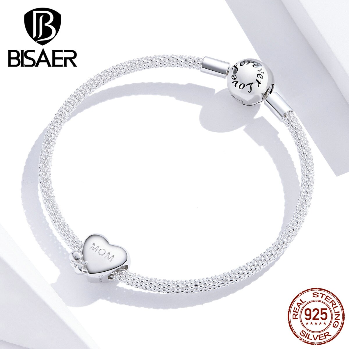 Mothers Day Love You Mom Beads BISAER Real 925 Sterling Silver Mother's Love Charms for bracelets Making Jewelry GAC218