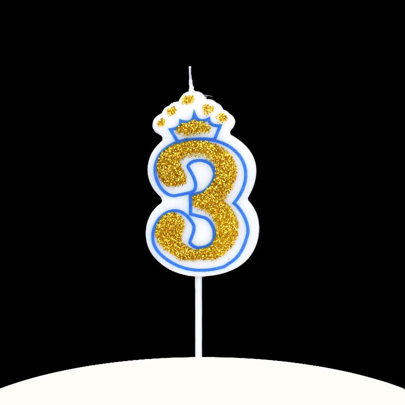 Cakelove 1Pcs Shinning Gold Pink/Blue Happy Birthday Number Candles 0-9 for Kids Adult Girls Birthday Party Crown Candles Cake: blue 3