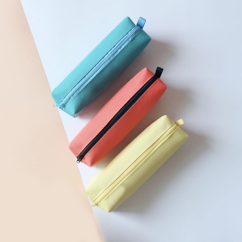 Pencil Case Makeup Bag Canvas Zipper Pen Bag Box Solid Cosmetic Bag School Stationery Bag Cosmetic Brush Bag For Girl Boy