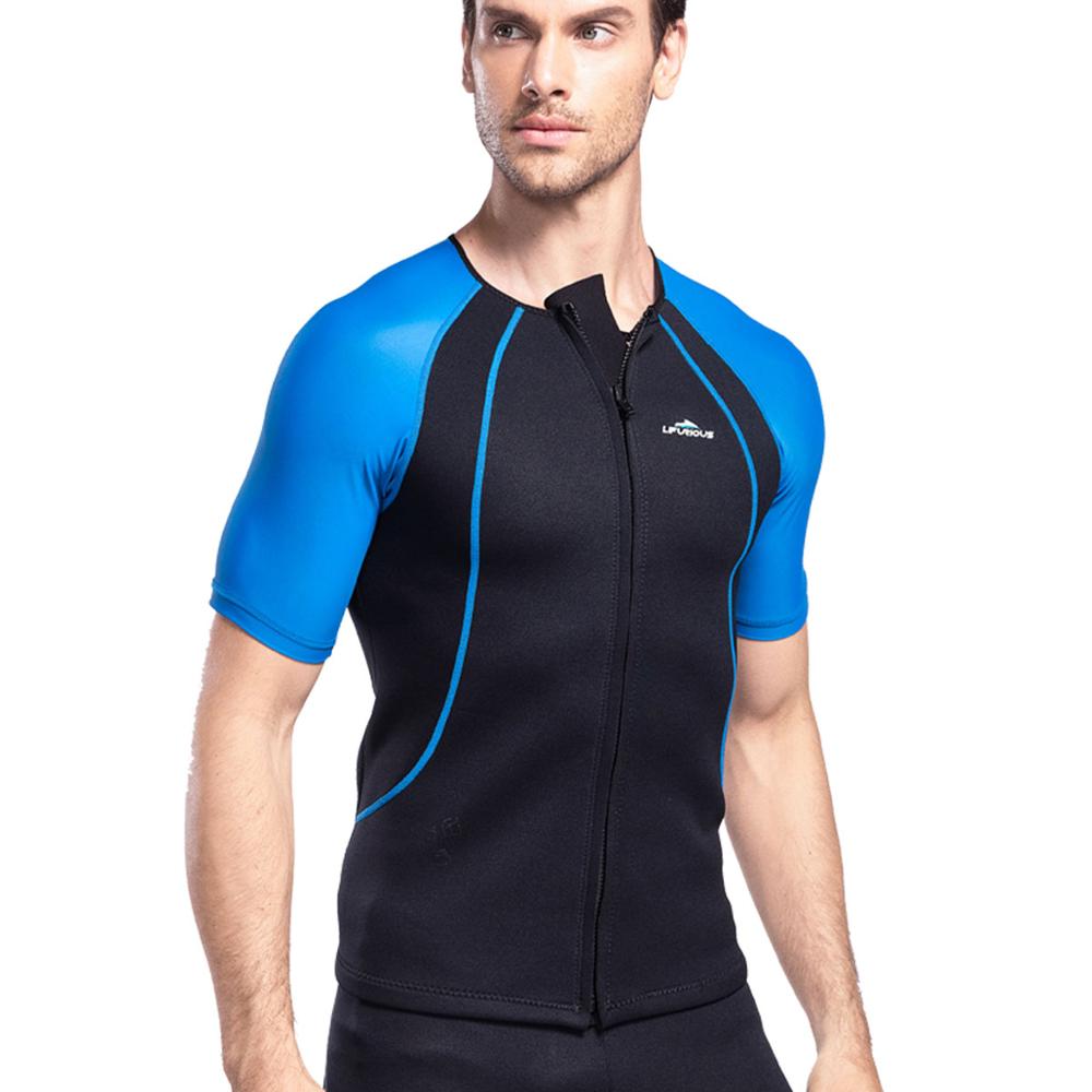 Vrouwen En Mannen Wetsuit Top, 2 Mm Neopreen Leica Stiksels Wetsuit Jas Korte Mouw Ritssluiting Wetsuit Shirt Voor Duiken Snork: 126men-lan / S