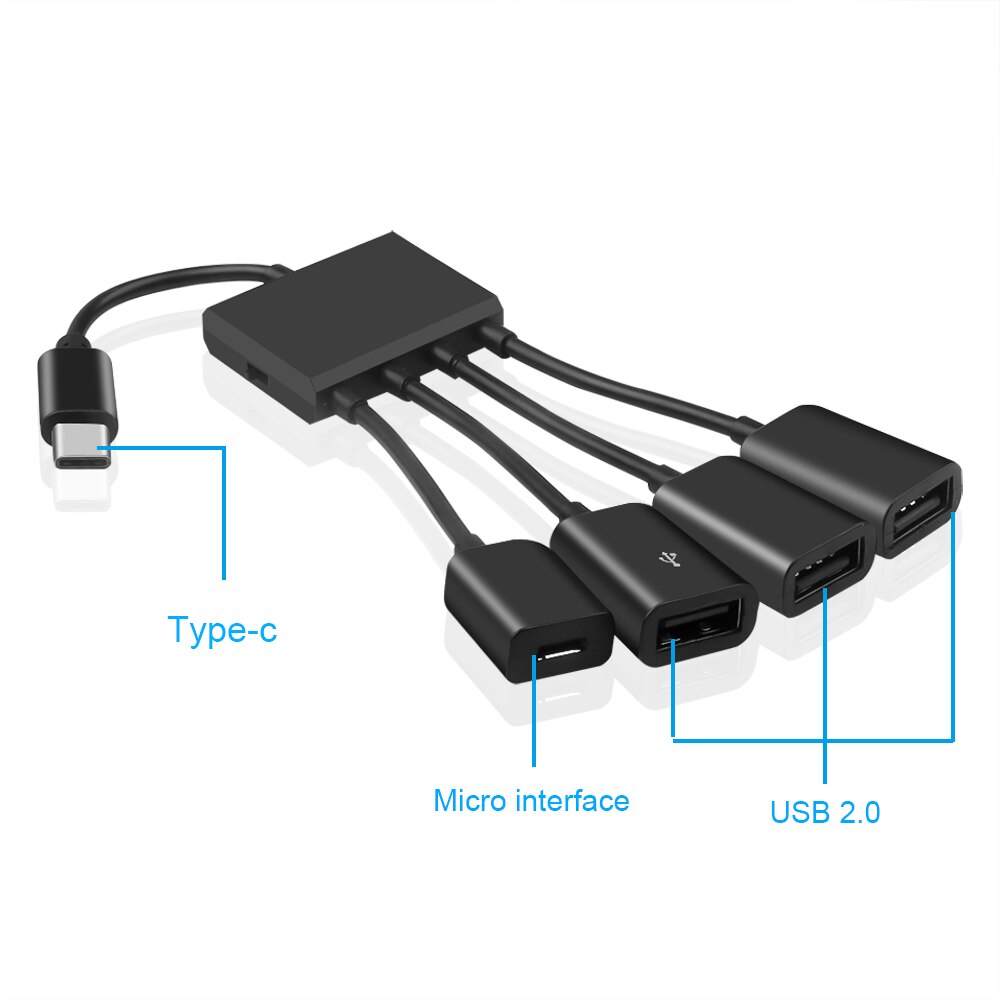Kebidu OTG 4 puerto de tipo-C Cable USB Hub de carga de Cable de adaptador de conector USB 3,1 tipo C a Micro cargador de alimentación USB Cable