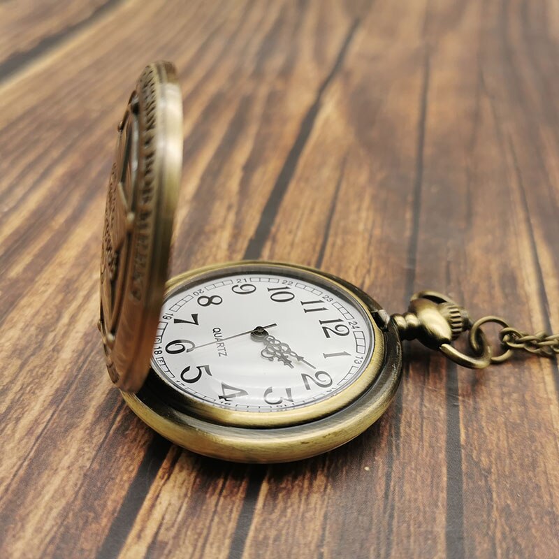 Vintage Punk Bronze Style Five-pointed Star Theme Quartz Pocket Watch Pendant Boys and Girls