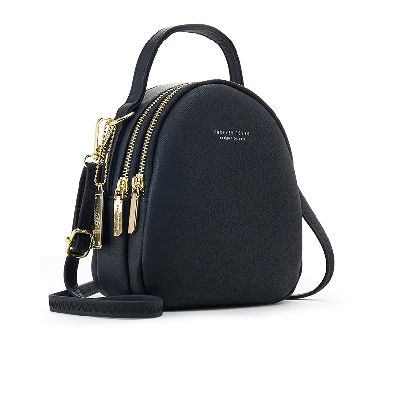 Mini sac à dos en cuir pour femmes, fourre-tout multi-fonction de luxe à bandoulière, sacoche,: Black