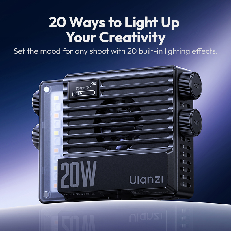 Ulanzi LE20 20W RGB-zaklamp Draagbare videolamp Invullicht voor camera Smartphone Fotografie Video Live met koelventilator