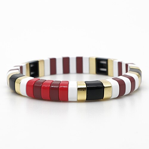 Kelitch Regenboog Armband Kleurrijke Emaille Kralen Armband Met Elastiek Tegel Enamel Armband Manchet Armbanden Voor Vrouwen: RO-B190009I