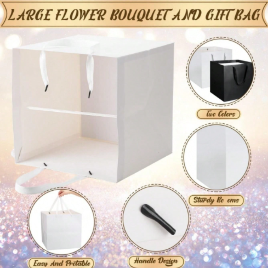3PCS Large White Kraft Paper Bags with Handles Square Bags Bulk, Large Shopping Merchandise Bags, Wedding Bags, Birthd