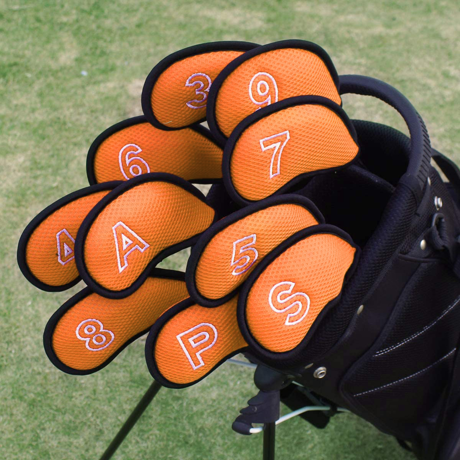 10 stuks/verpakking mesh golfijzerhoezen set golfijzerkophoezen set 3 ,4, 5,6 ,7,8 ,9,  s,a,p: Oranje