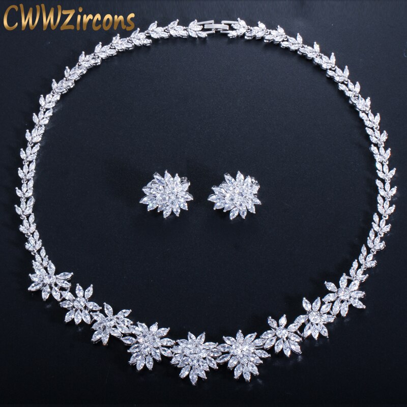 CWWZircons – ensemble collier et boucles d&#39;oreilles en Zircon cubique, accessoires de bijoux de luxe, à Clip, pour mariage, fête nuptiale, T149