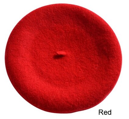 pas cher nouvelles femmes laine solide couleur béret femme Bonnet casquettes hiver tout assorti marche chapeau casquette 20 couleur: red