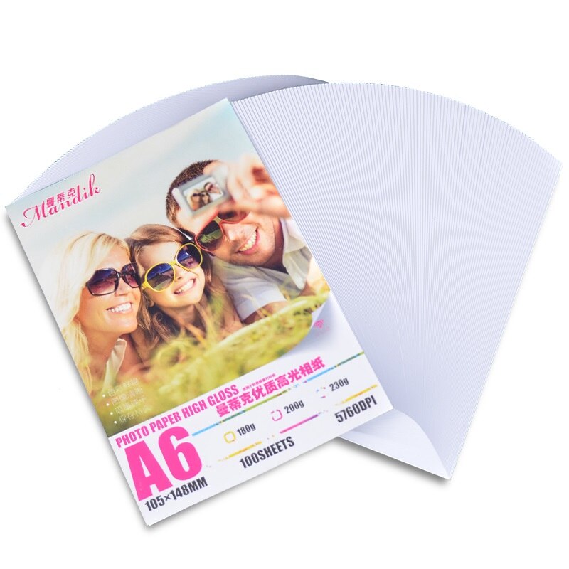 100 Vellen Inkjet Hoge Glanzend Oppervlak A6 Size Glossy Papier Printer Fotopapier 200gsm 230gsm