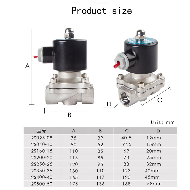 Stainless steel Electric Solenoid Valve 1/4" 3/8" 1/2" 3/4" 1" Normally Closed Pneumatic for Water Oil Air gas 12V/24V/220V/110V