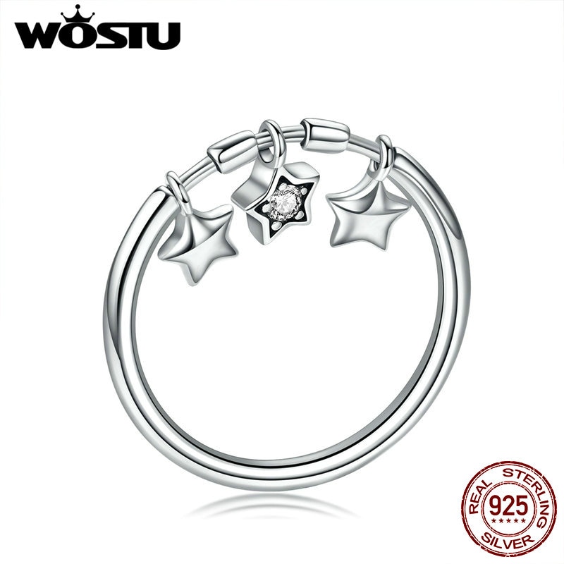 Wostu Authentieke 925 Sterling Zilver Glitter Dangle Star Ring Voor Vrouwen Anniversary Party Mode-sieraden CQR406