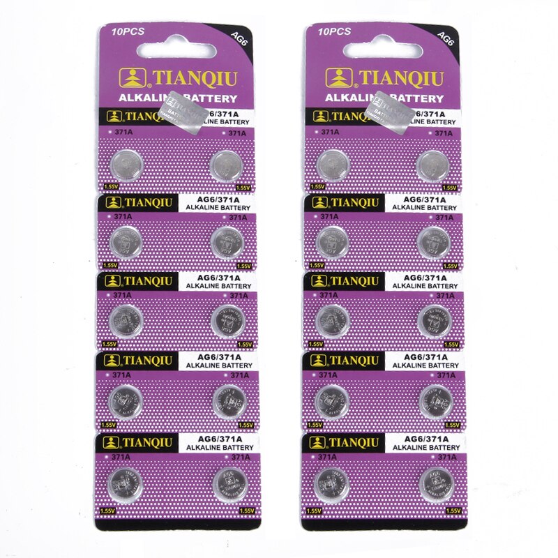 20 pièces 1.55 V AG6 370A/371A/LR920/LR69 Pile alcaline Pile Bouton