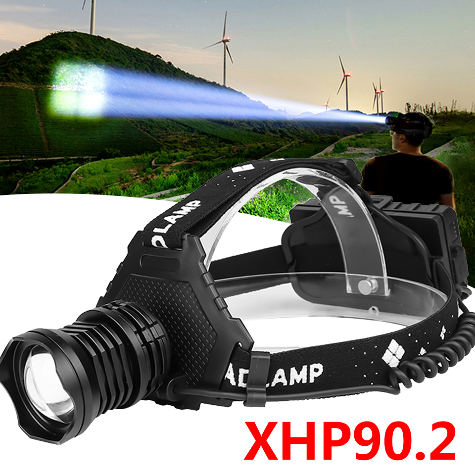 Xhp90.2 Led koplamp de meest krachtige 32W 4291lm hoofd lamp zoom power bank 7800mAh 18650 batterij