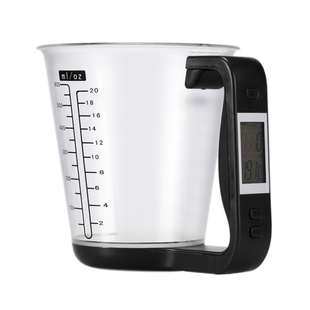 Portable Electronic Measuring Cup Kitchen Scales with LCD Display Plastic Digital Beaker Host Weigh Temperature Measurement Cups: black
