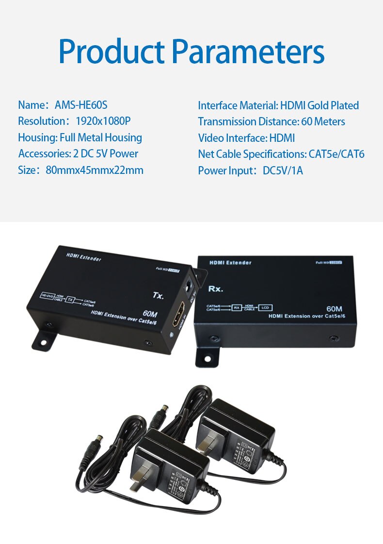 HDMI Extender HE60S 1080p 3D HDMI Receptor Transmissor De Sinal expansor sobre Cat 5e/6 RJ45 cat5 cat6 Ethernet conversor