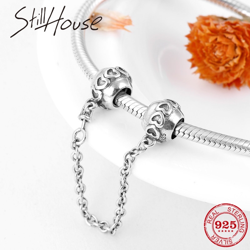 925 sterling sølv sikkerhedskæde perle hjerte forbinde charms passer til originale europæiske armbånd smykker fremstilling