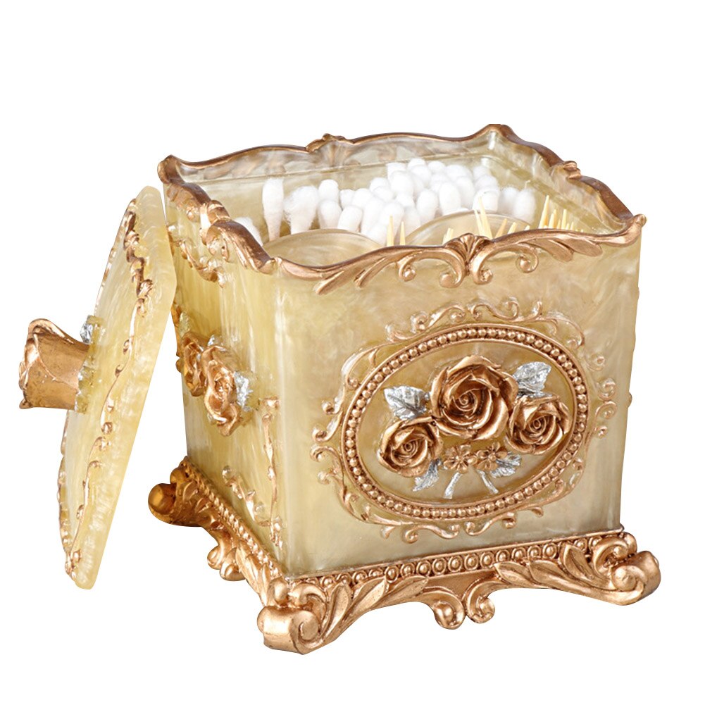 Toothpick Holder Party Cute Square Round Bars Home Kitchen Vintage Restaurant Container European Style Cotton Swab Resin: Gold Square