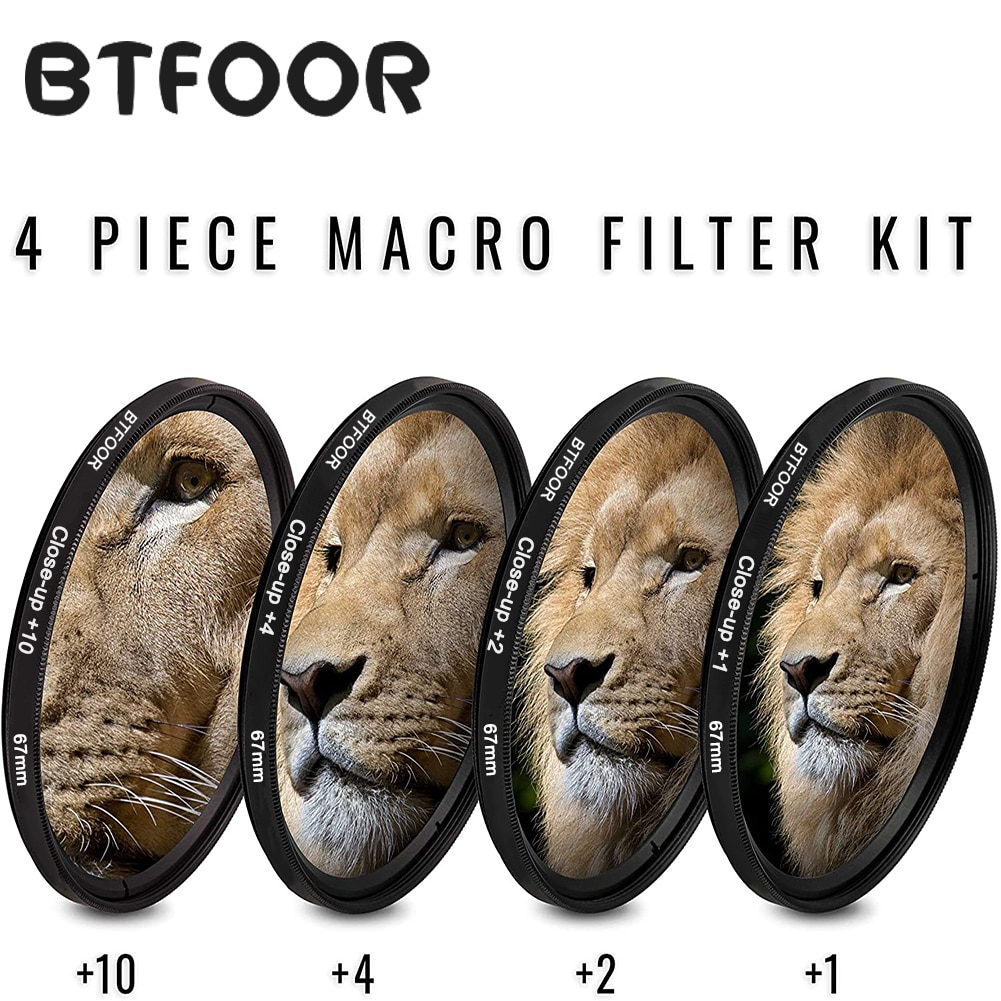 BTFOOR Macro Filtre 49 52 55 58 67 72 77 82 Mm pour Appareil Photo Objectif Canon Eos M50 6d 600d Nikon D3200 D3500 D5600 Sony A6000