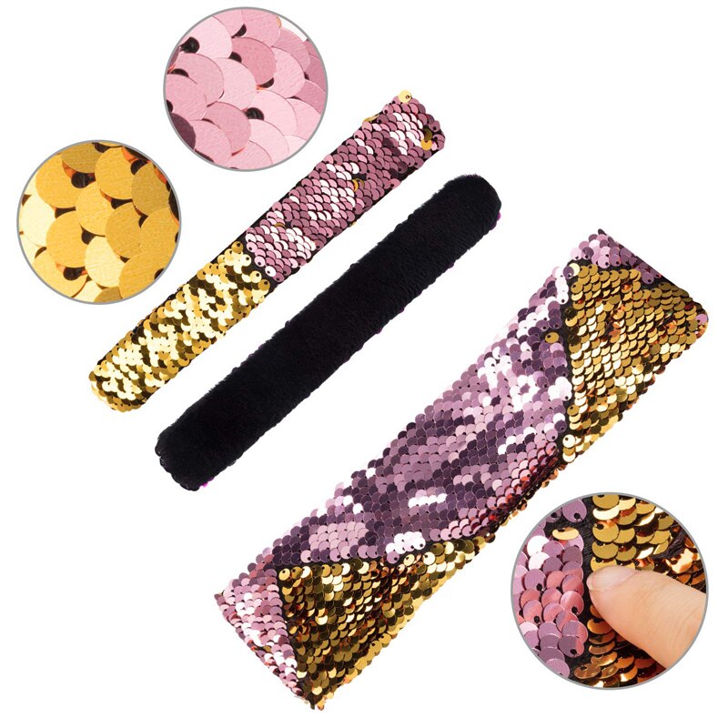 Pulseras de lentejuelas reversibles para niñas, pulseras slap de sirena, de , de Navidad, 6x12x24,