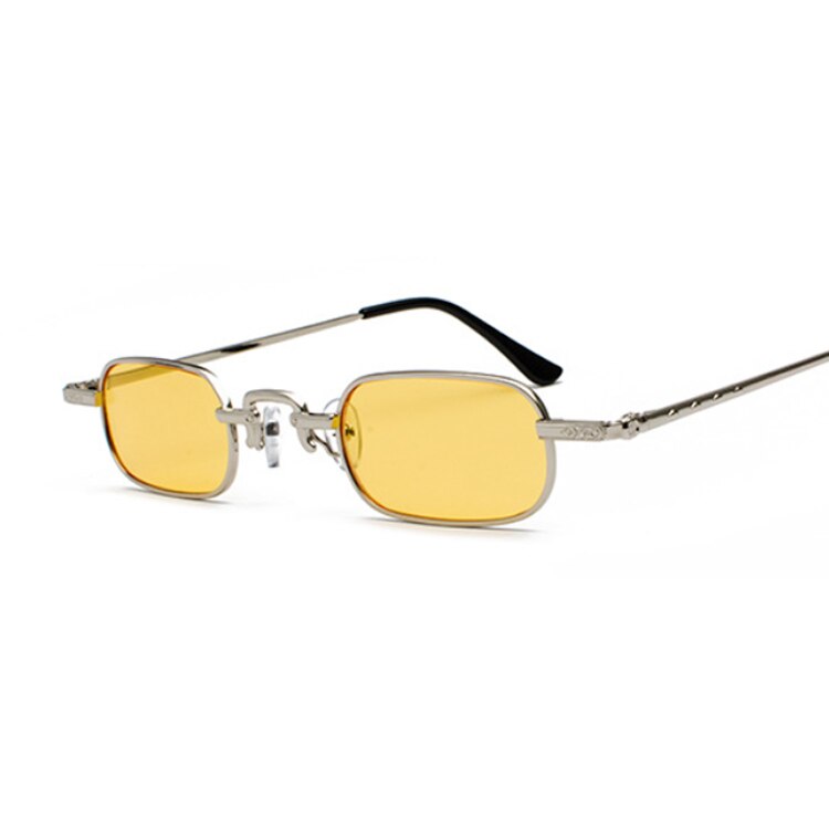 Retro Small Square Metal Steampunk Sunglasses Women Men Glasses Brand Vintage Sunglasses Female: SilverYellow