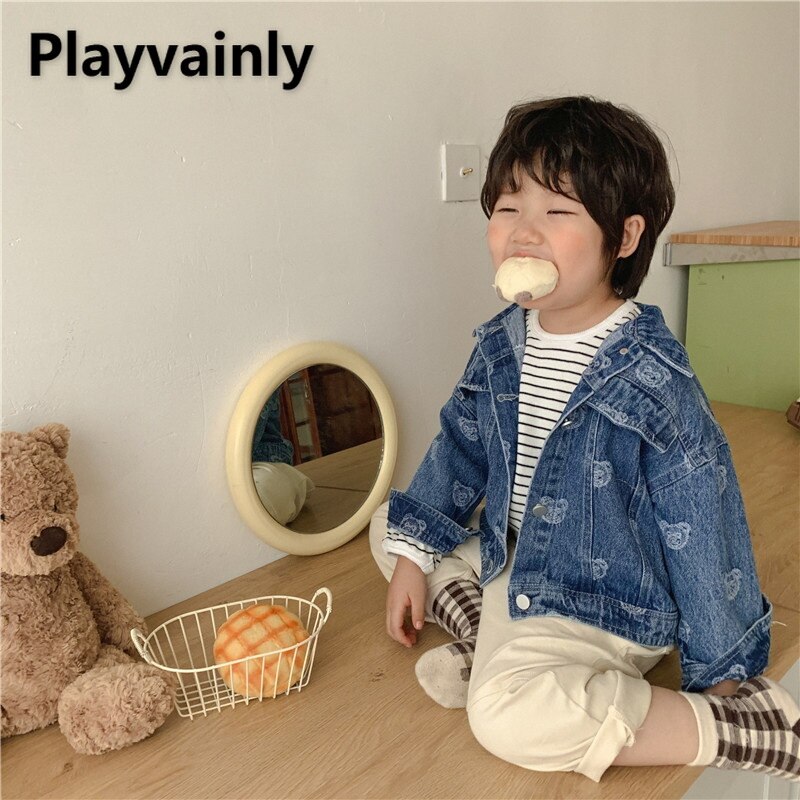 2021 stile coreano autunno bambini ragazzi ragazze cappotto cartone animato orso stampa maniche lunghe giacche di jeans bambini capispalla stile Casual E5366