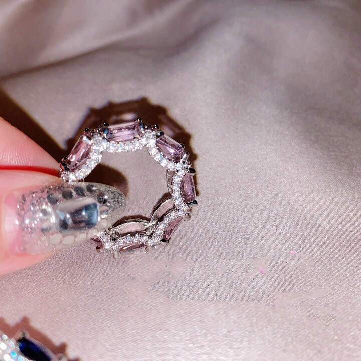 Exquisite Onregelmatige Stone Ring Zilver Kleur Luxe Party Wieden Engagement Ring Met Grote Zirkoon Sieraden 2022: 7 / Roze