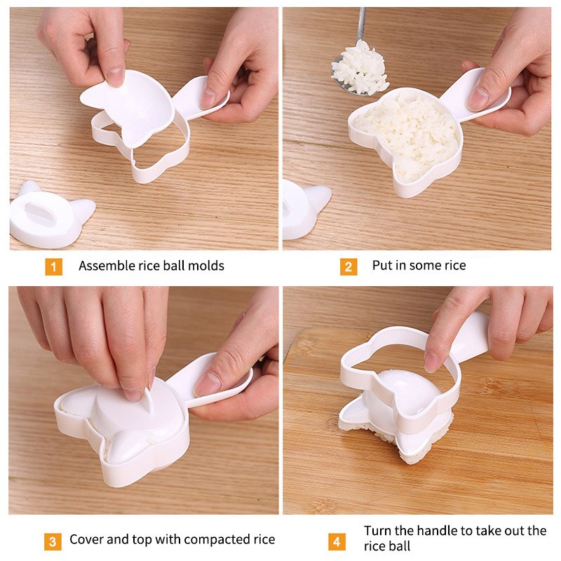 DIY Rice Balls Tools Lovely Japanese Style Cute Cat Kitten Onigiri Lunch Sushi Tools Eco-Friendlly Kitchen Tools