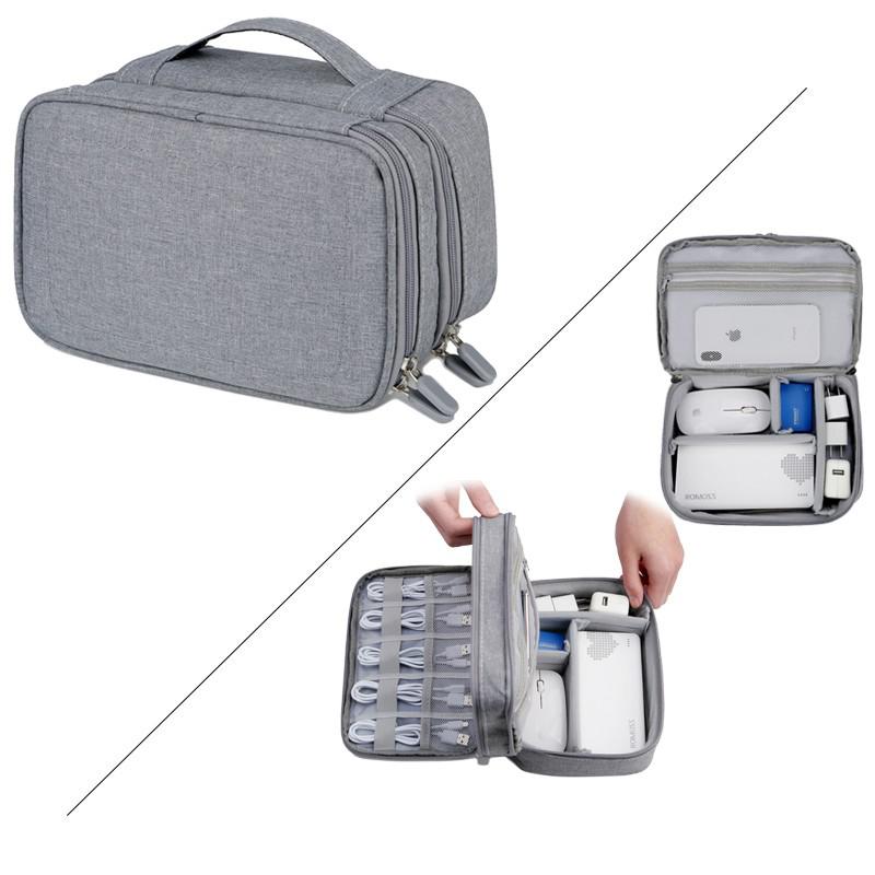 Reistas Organizer Verpakking Cubes Double Layer Digitale Opbergzakken Voor Data Kabels Power Bank Accessoires Oortelefoon Case: Gray Double layer