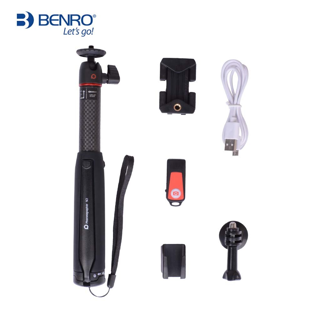 BENRO SC1 inalámbrico Bluetooth fibra de carbono flexible selfie stick Mesa trípode para iphone X acción cámara Gopro Sumsang pk smooth4